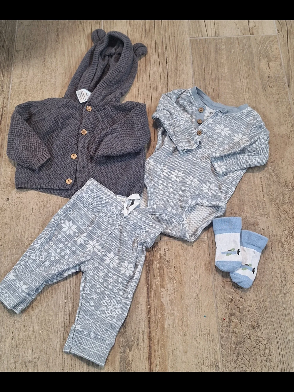 Carter’s Cozy Fair Isle Bear Hoodie 3pc Baby Outfit Set 3M #1641